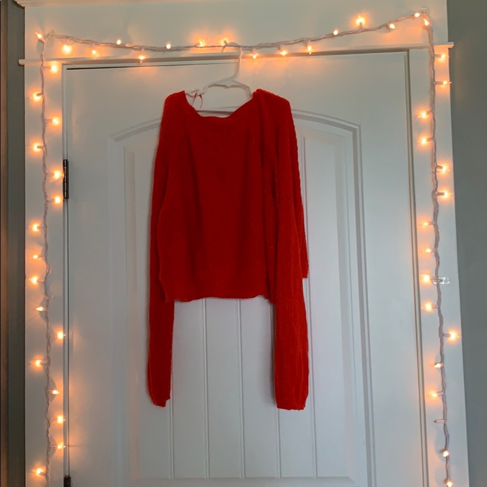 red cropped sweater
